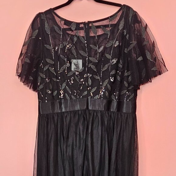 NWT Ever Pretty Black A-Line Tulle Sequin Flutter Sleeve Gown Long Formal Dress - Picture 6 of 11